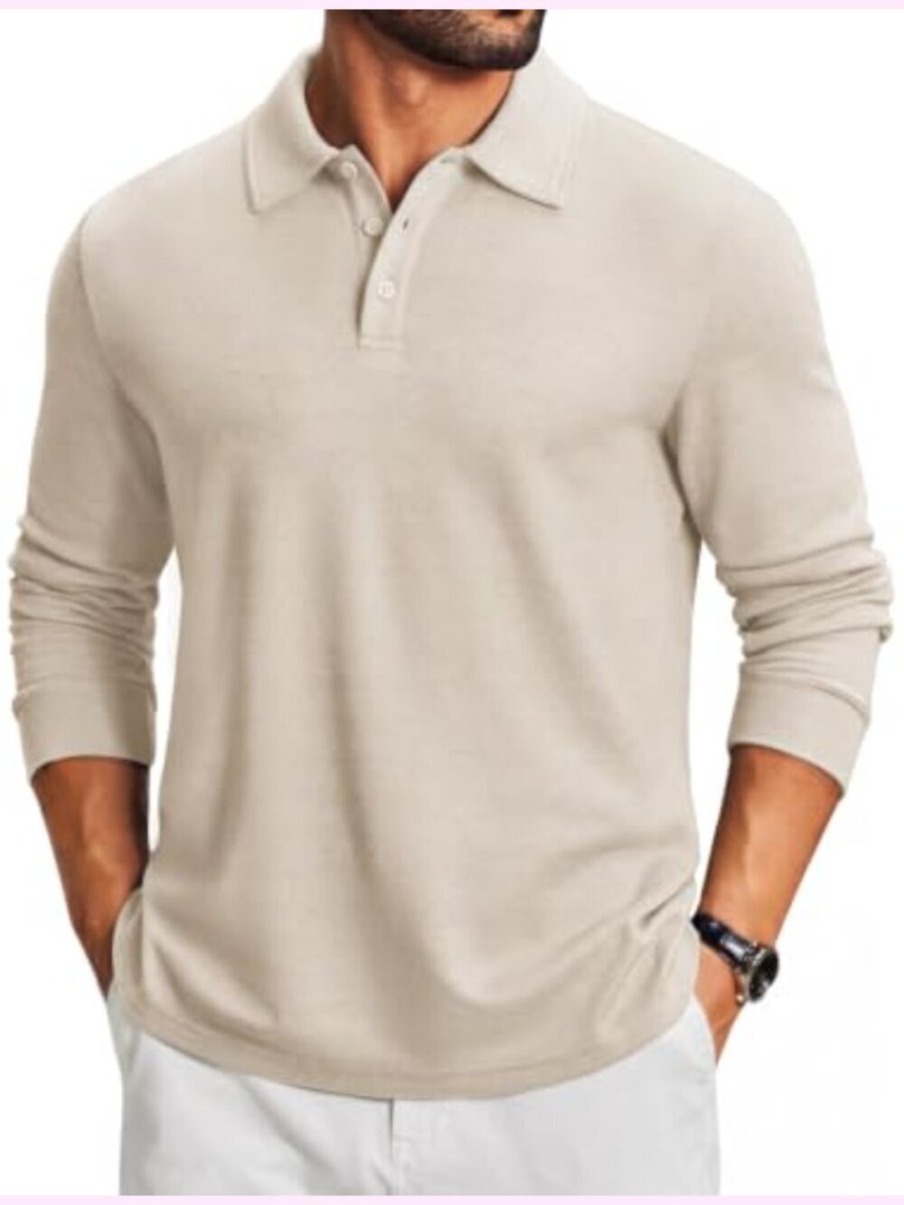 Long Sleeve Knit Polo Shirt Men's Slim Fit Golf Sweater
